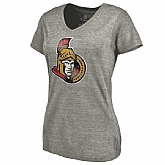 Women's Ottawa Senators Distressed Team Logo Tri Blend V Neck T-Shirt Ash FengYun,baseball caps,new era cap wholesale,wholesale hats